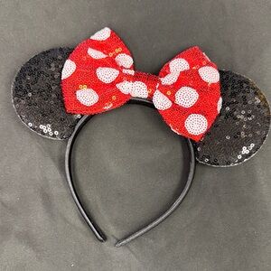 Sequin Mouse Ears Headband with Red Polka Dot Bow